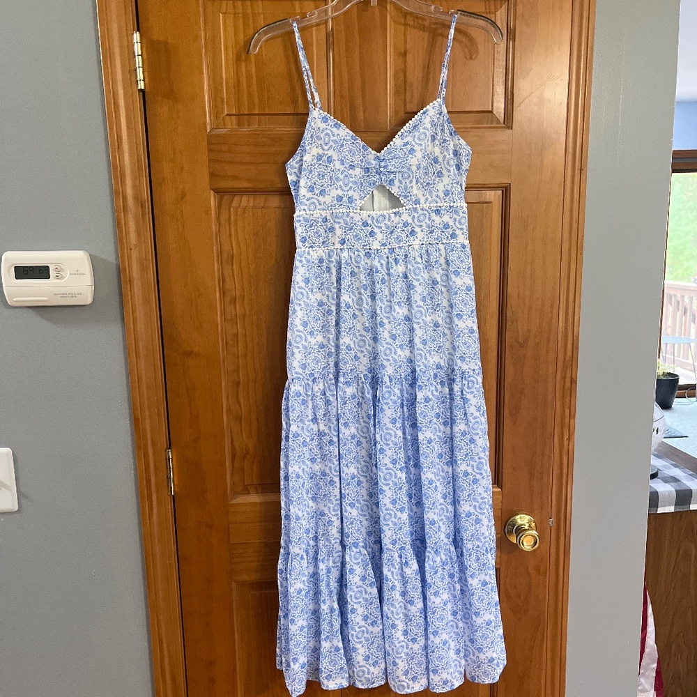 Trixxi Blue and white long tiered Summer dress